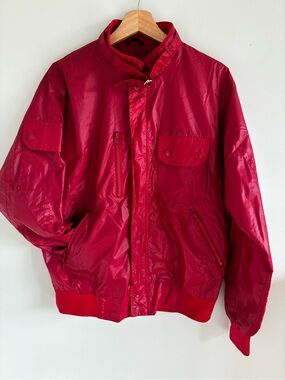 Vtg 80s Upstream Racing Division Jacket Red Nylon Moto Bomber Windbreaker Large